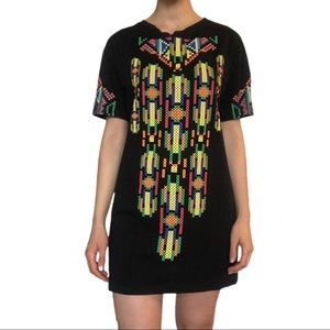 ZARA black graphic short sleeve africa print tunic